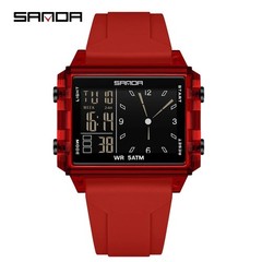 SANDA Men’s Digital Watch Square Dial – Dual Time, Countdown Timer, Alarm
