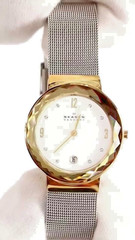 Skagen Watch Ladies Quartz Date Leonora SKW2002 Mineral Crystal Mesh Band