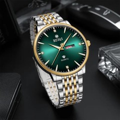 Men’s Quartz Watch Emerald Dial Diamond Markers Two-Tone Band Day-Date Display