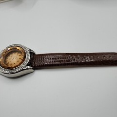 GENOA Gator Texture Cubic Zirconia CZ Halo Watch Genuine Leather Strap