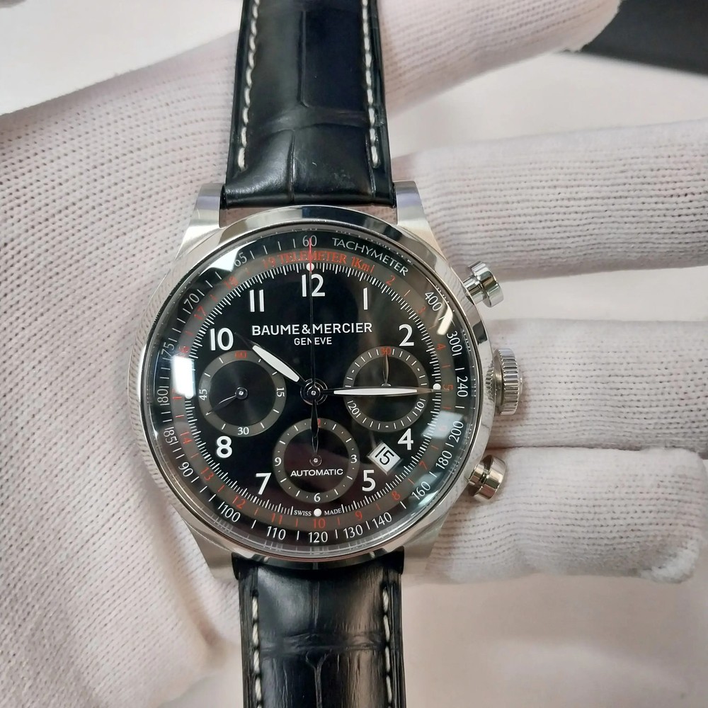 Baume et Mercier Capeland 42mm Steel Black Dial Automatic Mens Watch MOA10084