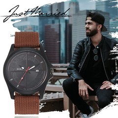Mens Military Sports Woven Nylon Strap Simple Calendar Quartz Analog Wrist Watch