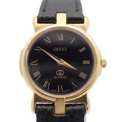 Used Gucci 3400FL Quartz Ladies Watch Gold GP Black Dial Leather Strap Ioki