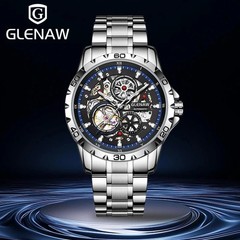GLENAW Steampunk Skeleton Men’s Watch Ring Luxury Automatic Mechanical Watches