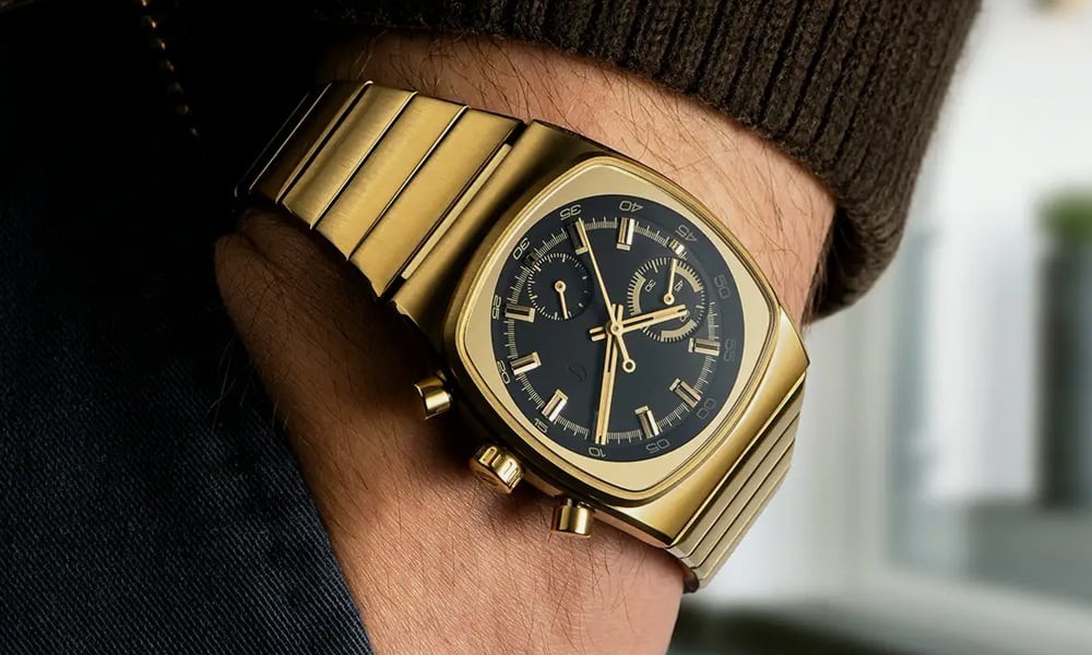 Brew Metric Gold – Black Dial Chronograph With Additional Rubber Brew Strap
