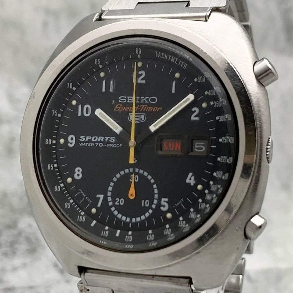 SEIKO Speedtimer 6139-7010 41.0mm Used Watch Automatic Black Stainless Steel Men