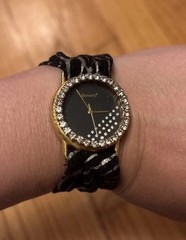 Bonetto Watch Gold Black Leather Band Snaps Zebra Vintage Bracelet Vintage Loose