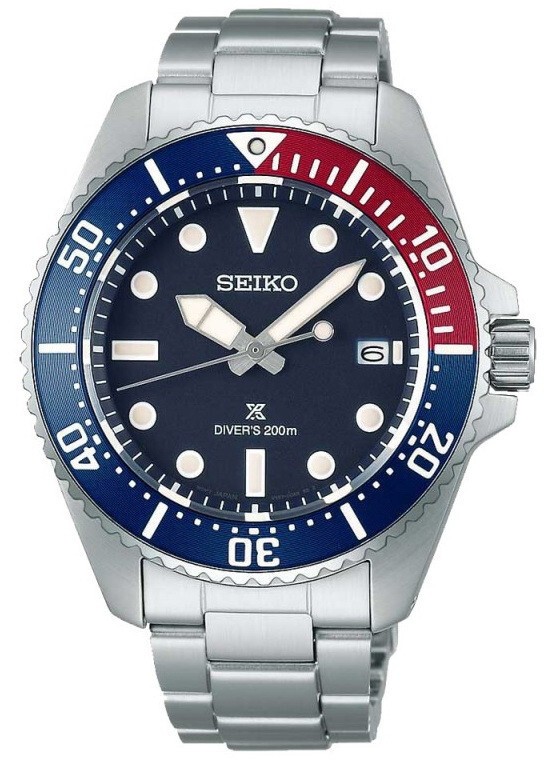 Seiko Prospex Solar Diver’s Blue Red Blue Stainless Steel Men’s Watch SNE595P1