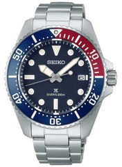 Seiko Prospex Solar Diver’s Blue Red Blue Stainless Steel Men’s Watch SNE595P1