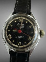 Vintage Eska WW2 Military Era Rare Double Edge Steel Back Case Watch Works 23mm