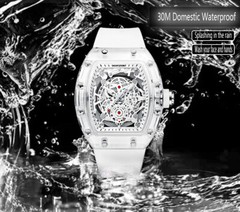 KIMSDUN Skeleton Sport Watches, Quartz Calendar Wristwatch,Tonneau Case, Unisex