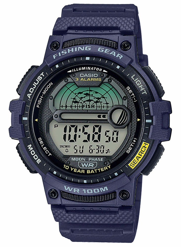 Casio WS-1200H-2AV, Fishing Tide/Moon Graph, 10 Year Battery, Blue, 3 Alarms