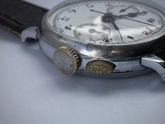 1920s Enamel dial Monopusher chronograph watch Lemania 13CH movement