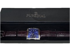 PureDial Men’s Square Blue Dial Watch Brown Croc-Embossed Leather Strap – New
