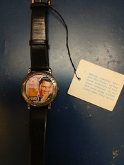 Elvis Presley Novelty Quartz Wristwatch Multicolor Dial Black Leather Strap