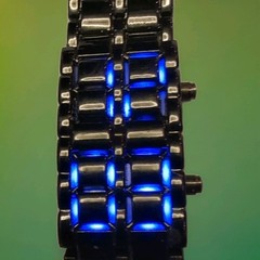 Black LED Digital Wristwatch Metal Bracelet Polished Rectangle Fold Clasp