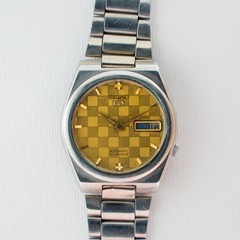 Vintage Seiko 5 Automatic 7019-8180 Yellow Honeycomb Dial Stainless Steel Watch