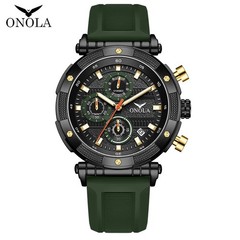 ONOLA Men’s Sport Chronograph Watch Rubber Strap Quartz Large Dial