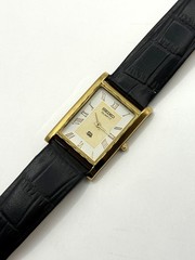 Vintage Refurbished Seiko Rectangular White Dial Black Faux Leather Strap