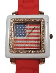 Moda Women’s 9.5″ Patriotic Flag USA Watch Square Dial New Battery