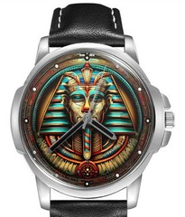 Egyptian Pharaoh Rare Leather Strap Big Dial Wrist Watch