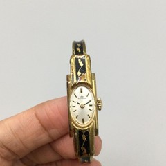 Vintage Bucherer Womens Watch 11mm Painted Enamel Gold Tone Bangle Manual Wind