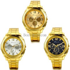 Fashion Business Mens Luxury Gold Tone Quartz Stainless Steel Wrist Watch New