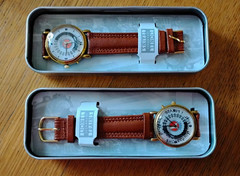 Lionel Collectible Train Watch Quartz Analog Gold Tone Brown Leather Strap 35mm