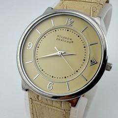 Silpada Designs Quartz Watch Unisex Ultra Thin Silver Leather Analog New Battery