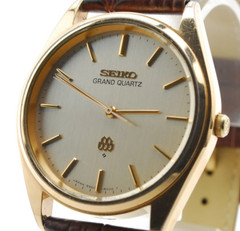 SEIKO GRAND QUARTZ 9940 8010 Wristwatch Timepiece Silver Dial Gold Case Vintage