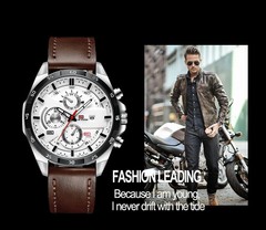 Top Men Watch Sports Style 46mm Large Leather Racing Style Casual Fashion