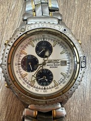 Seiko Chronograph 7T32-7E49 Sport Two Tone Panda Mens Watch Water Resistant 200M