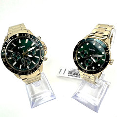 Fossil Golden Green Chronograph Stainless Steel Couples Watch Set BQM2754SET