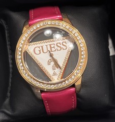 Guess U10045l3 Hot Pink Patent Leather Logo Face Watch