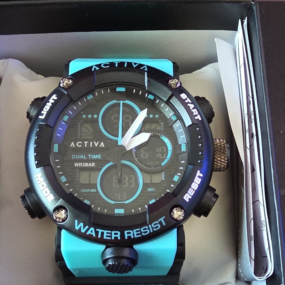 Activa Dual Time Analog-Digital Quartz Sport Watch Blue Silicone Strap 30m