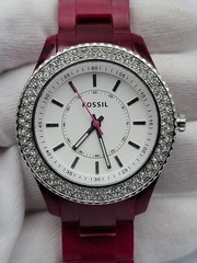 Fossil ES2451 Women Watch 38mm Pink Translucent Lightweight Band 6.75″ , Runs