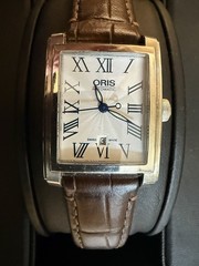 Mint Condition Oris Rectangular Date Automatic White Guilloché Dial Steel