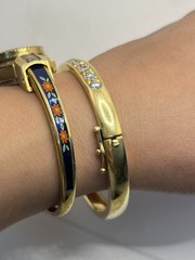 Swiss made blue green red enamel flower peekaboo watch bracelet gold tone