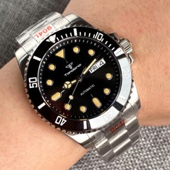 Tandorio NH36A 40mm Black Sterile Dial Sapphire Crystal Screw Crown Oyster Strap