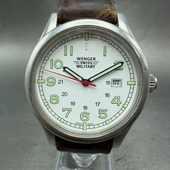 Wenger Swiss Military Watch Men 41mm White Dial Silver Tone Date 7299X/T New Bat