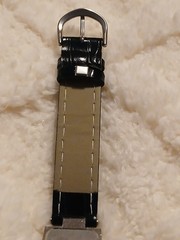VTG Quartz Square Wristwatch Black Faux Leather Strap Silver Gemstone Markers