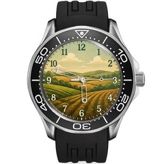 Rolling Farmland Wrist Watch Scenic Countryside Art Design Sport Stlye