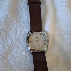 Fossil Arkitekt Quartz Cushion Watch Silver Brown Leather Strap Need Battey