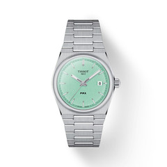 NEW TISSOT T1372101109100 PRX 35MM MINT GREEN STEEL BRACELET T137.210.11.091.00