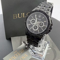 Men Bulova Octava Crystal Black Dial Chronograph 98C134 Quartz New Watch 41.5mm