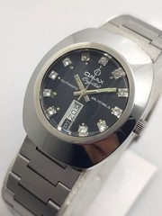 Vintage OMAX Crystal Automatic 35202 Swiss made 25 Jewels Black Dial Men’s Watch