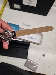 Stauer 27 Jewels Analog Black Dial Silver Wristwatch Leather Strap New In Box