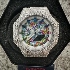 Iced Out GRA Moissanite Mod GSHOCK GA2100 Multicolor W/ Transparent Band NEW
