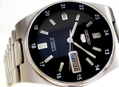 Vintage Seiko 5 Railway Time Automatic Watch Black Military Dial Caliber 7009