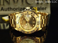 Invicta Men Pro Diver 24 Jewel Automatic NH35A 18K Gold Plate SS Champagne Watch